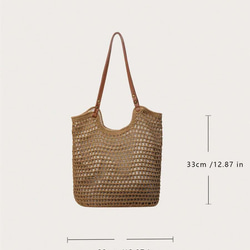 新入荷 中空 トートバッグ レディース 大容量 ストロー 編み ハンドバッグ ショルダーバッグ ヴィンテージ トラベル 5枚目の画像
