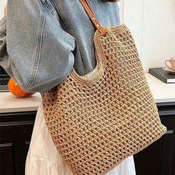 新入荷 中空 トートバッグ レディース 大容量 ストロー 編み ハンドバッグ ショルダーバッグ ヴィンテージ トラベル 4枚目の画像