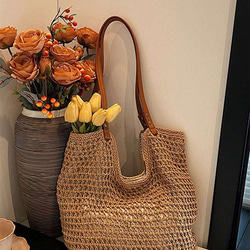 新入荷 中空 トートバッグ レディース 大容量 ストロー 編み ハンドバッグ ショルダーバッグ ヴィンテージ トラベル 2枚目の画像