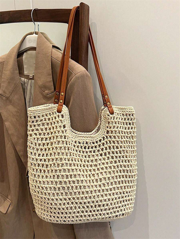 新入荷 中空 トートバッグ レディース 大容量 ストロー 編み ハンドバッグ ショルダーバッグ ヴィンテージ トラベル 11枚目の画像