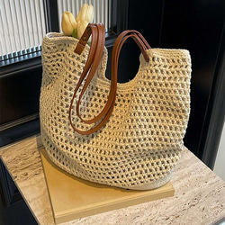 新入荷 中空 トートバッグ レディース 大容量 ストロー 編み ハンドバッグ ショルダーバッグ ヴィンテージ トラベル 9枚目の画像