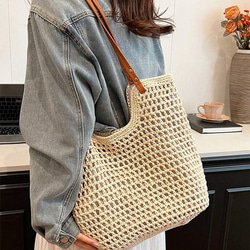 新入荷 中空 トートバッグ レディース 大容量 ストロー 編み ハンドバッグ ショルダーバッグ ヴィンテージ トラベル 12枚目の画像