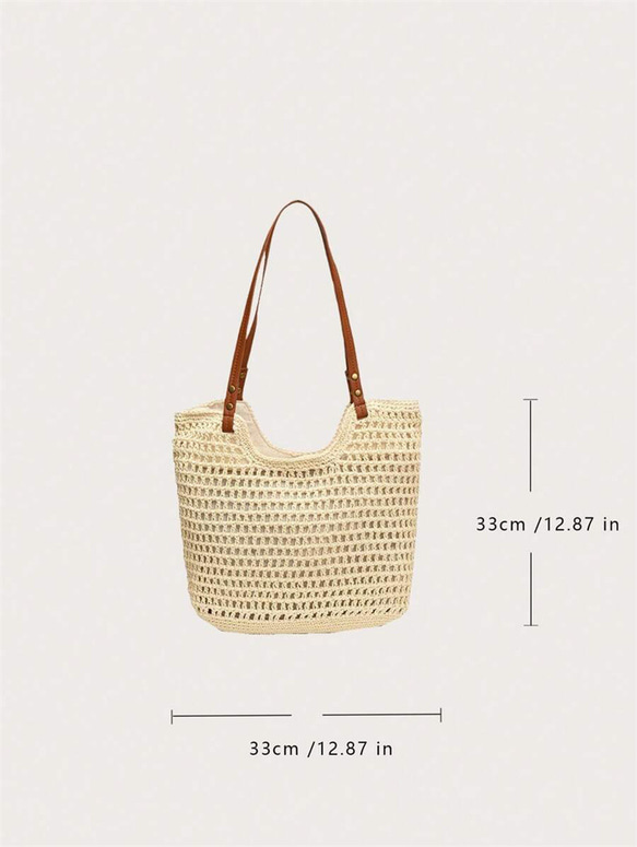 新入荷 中空 トートバッグ レディース 大容量 ストロー 編み ハンドバッグ ショルダーバッグ ヴィンテージ トラベル 15枚目の画像