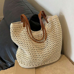 新入荷 中空 トートバッグ レディース 大容量 ストロー 編み ハンドバッグ ショルダーバッグ ヴィンテージ トラベル 8枚目の画像