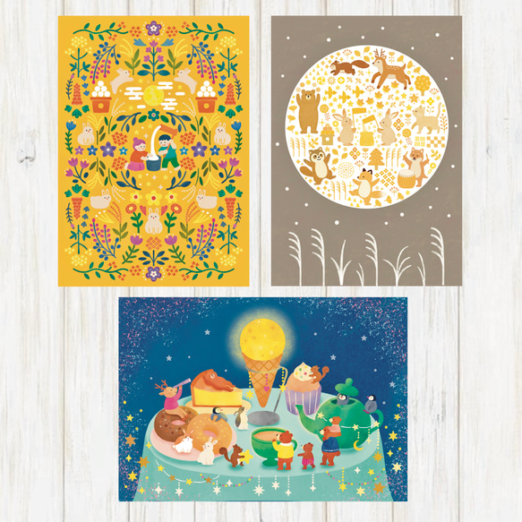 お月見ポストカード　3枚セット 1枚目の画像