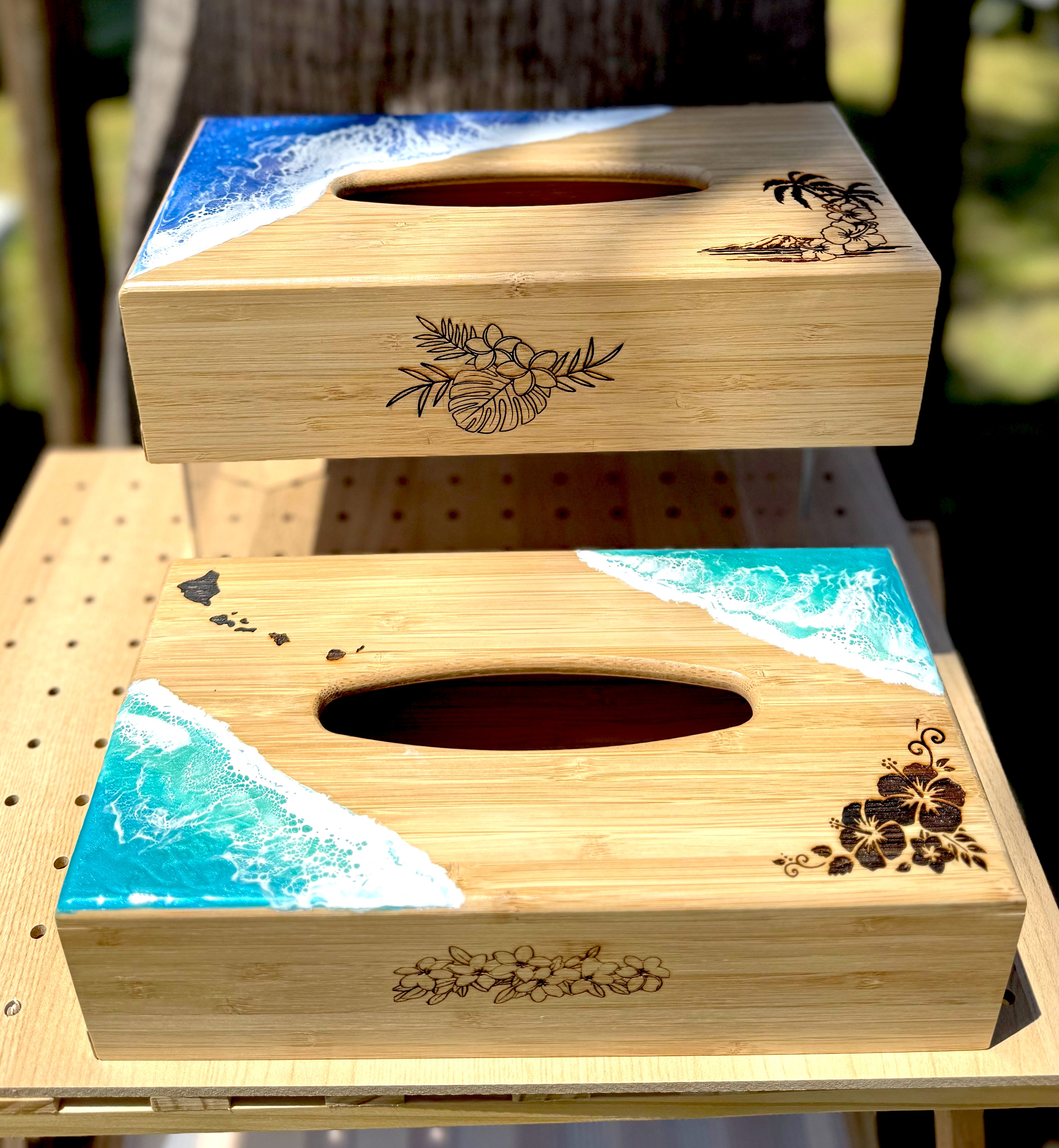 海辺のレジンアート × 南国レーザー刻印 ティッシュケース