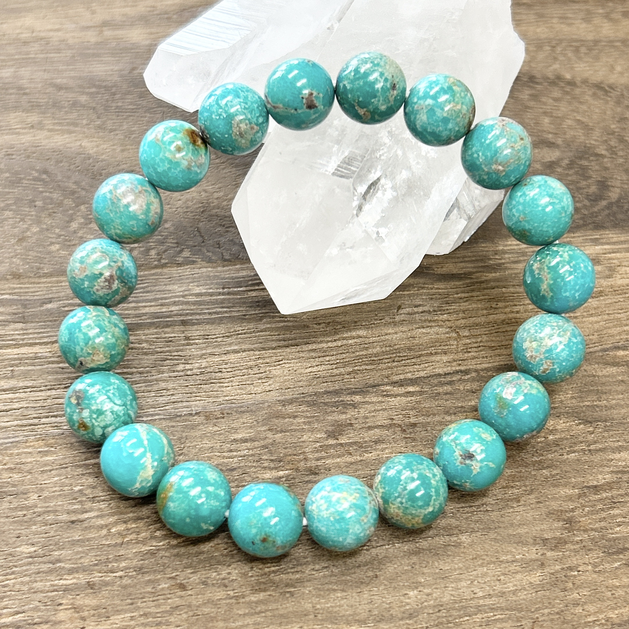 【中国産】天然ターコイズブレスレット10ミリ♪天然石♪天然石ブレスレット