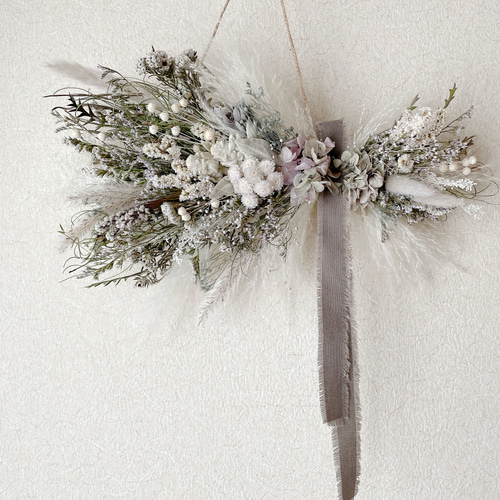 ミルクティーベージュ ドライフラワー縦長スワッグ 横長スワッグ