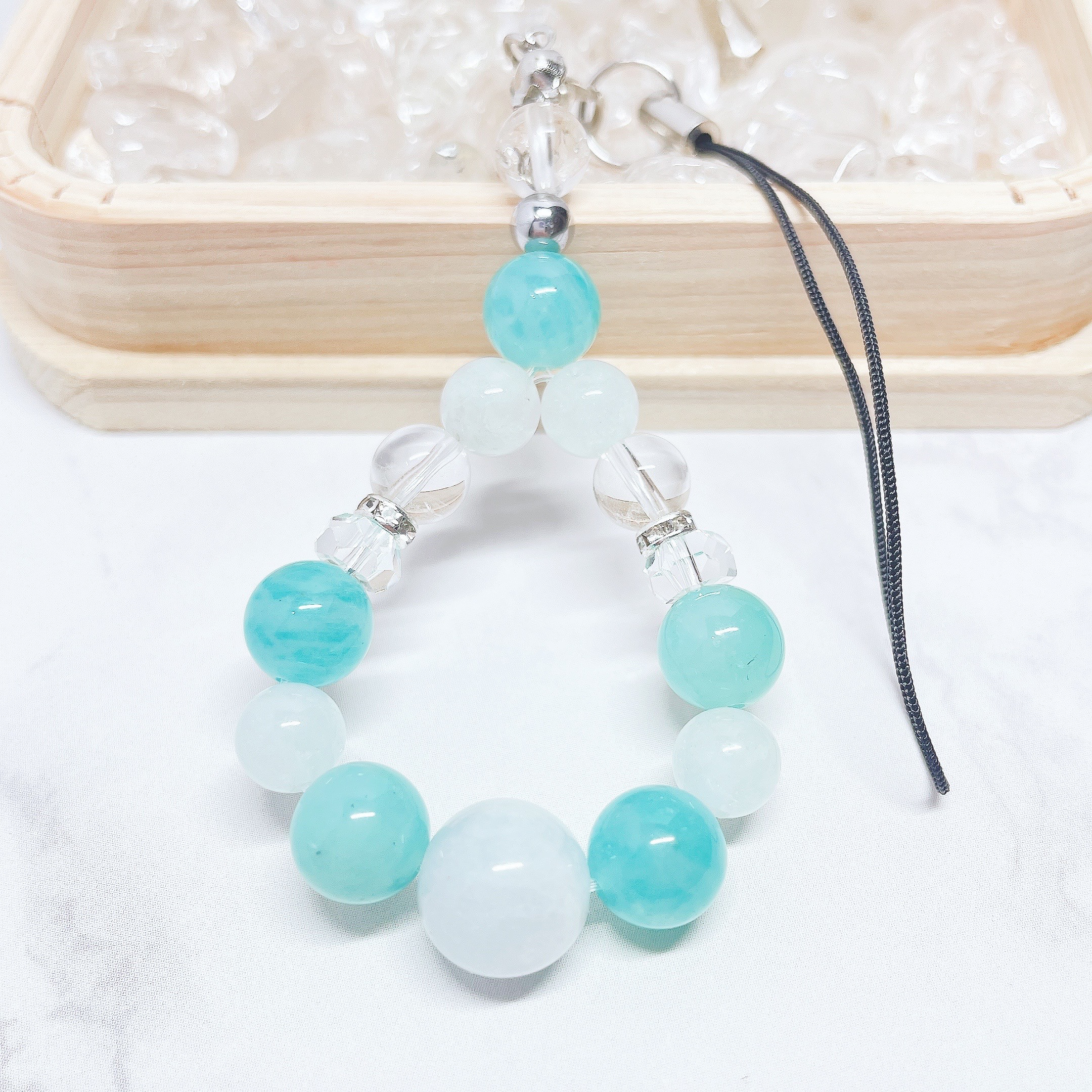 *✦心を穏やかに整え、未来を歩む アクアマリン・アマゾナイト・水晶 天然石 ストラップ No811S