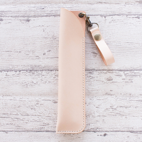 本革　扇子入れ　ベルトホルダー付き　生成り 12枚目の画像