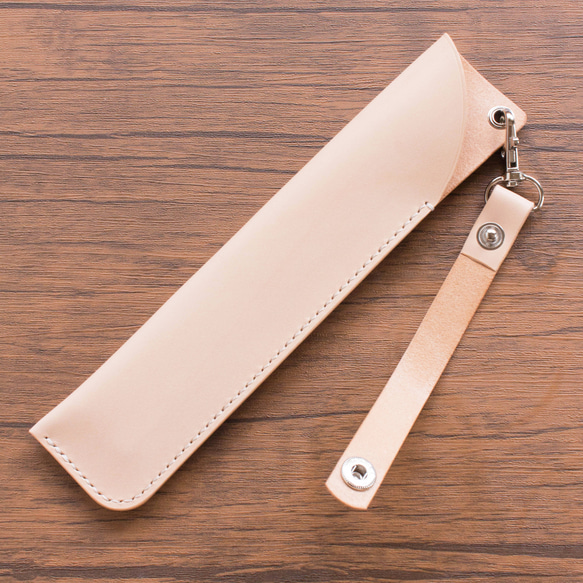 本革　扇子入れ　ベルトホルダー付き　生成り 8枚目の画像