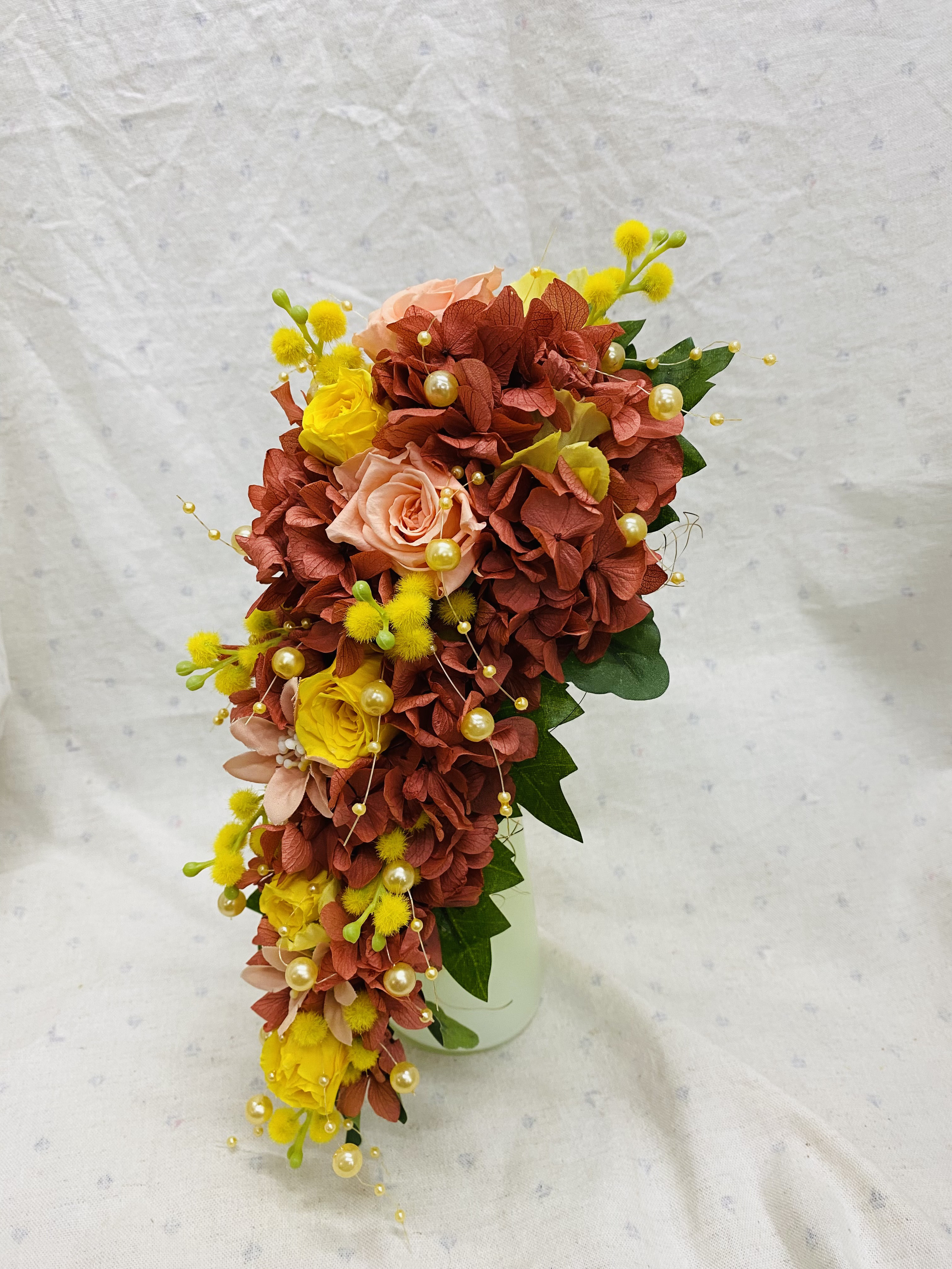 一点物【フラワーギフト】イエローローズメインのプリザーブドフラワー