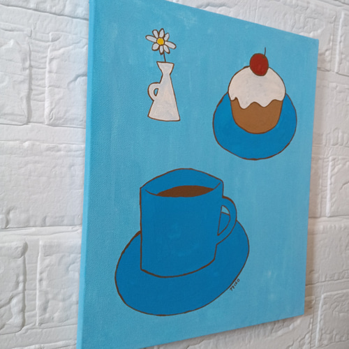 原画 絵画『カフェ』アクリル絵 キャンバスサイズF3 アート コーヒーと