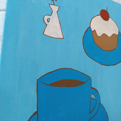 原画 絵画『カフェ』アクリル絵 キャンバスサイズF3 アート コーヒーと