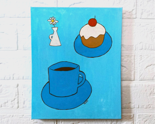 原画 絵画『カフェ』アクリル絵 キャンバスサイズF3 アート コーヒーと