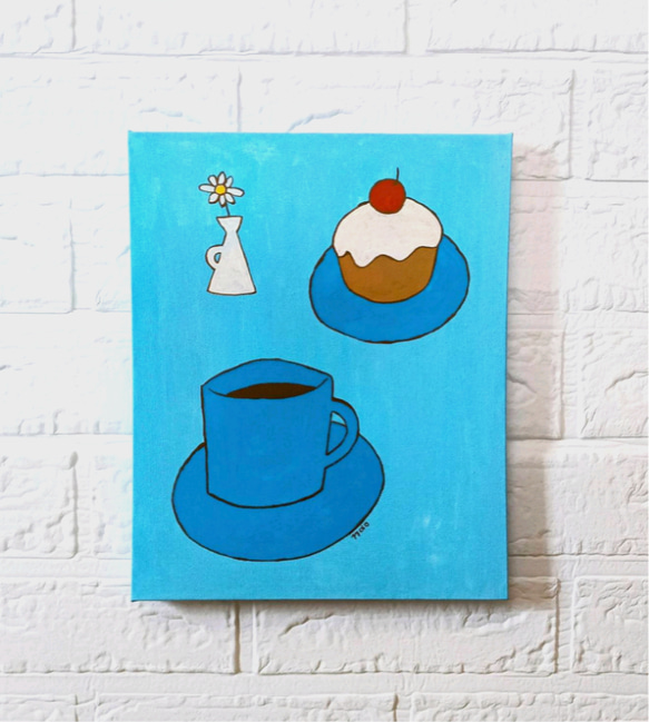 原画 絵画『カフェ』アクリル絵 キャンバスサイズF3 アート コーヒーと