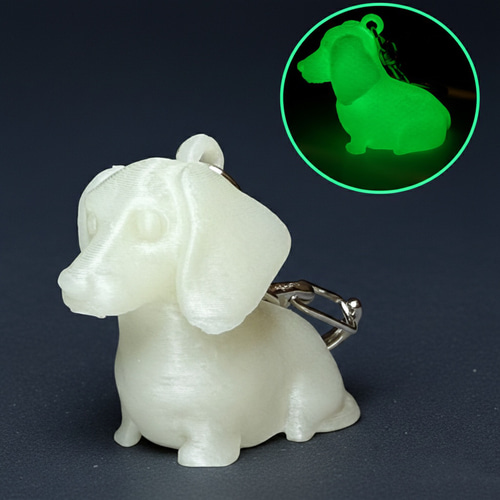 ダックスフンド 夜光キーホルダー 蓄光 光る 犬好きプレゼント 3D