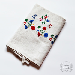 ハンガリー 手織りリネンの花刺繍キッチンクロス【sa733】 その他