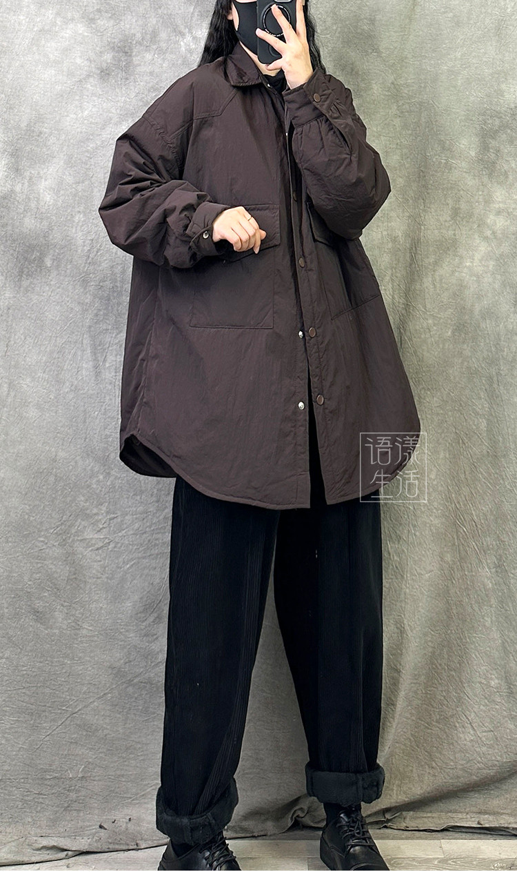 オリジナルレトロハイエンドコットンシャツレディース秋冬新作コットンシャツゆったりオーバーサイズでおしゃれカジュアル
