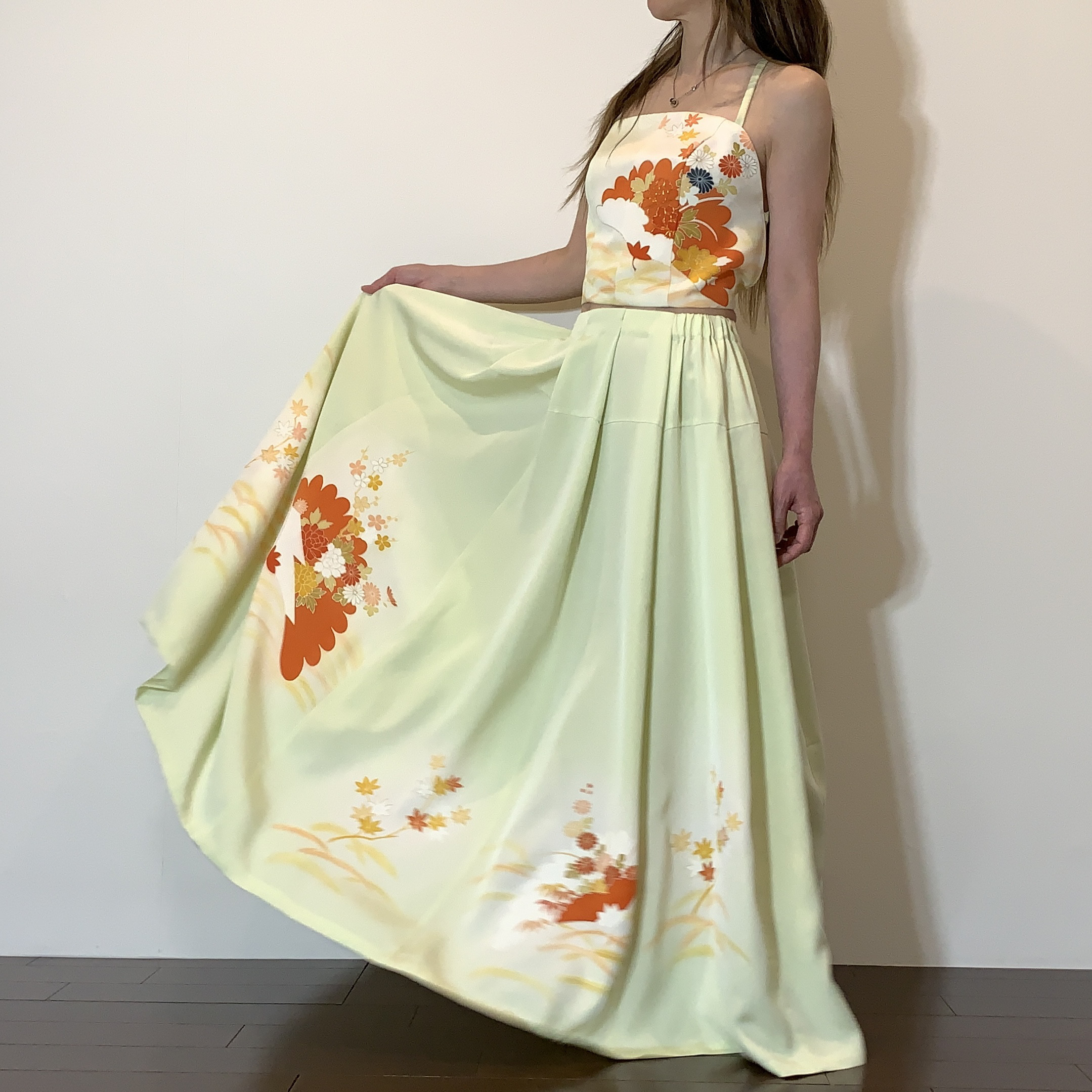 着物リメイク　フレアスカートのセットアップ