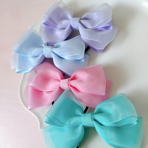 ふんわり♪オーガンジーグログランリボン 重ねて可愛い♡ヘアゴム 4つ