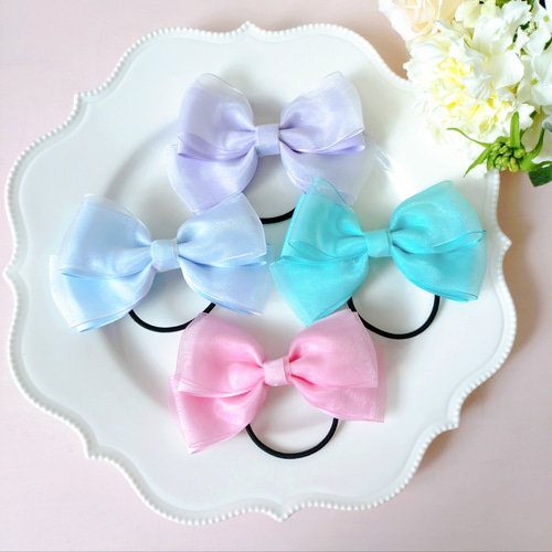 ふんわり♪オーガンジーグログランリボン 重ねて可愛い♡ヘアゴム 4つ
