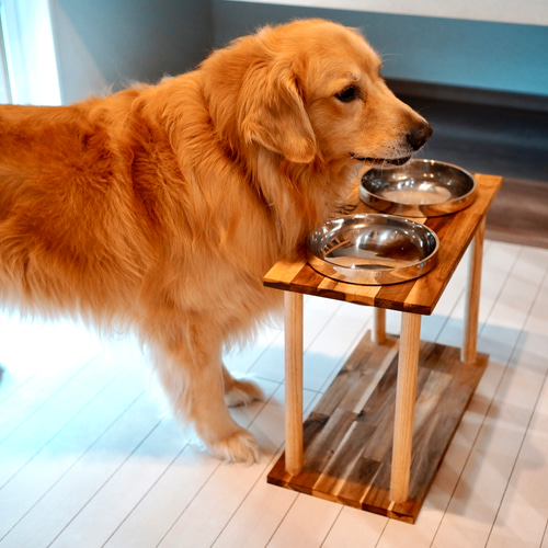 送料無料〕大型犬用 餌台 食器スタンド 刻印可能 ダブルサイズ ペット