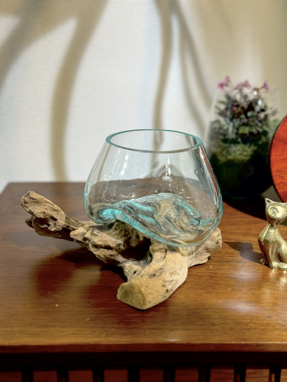 流木台座付きガラス容器 流木ガラス オブジェ超特大H 花瓶 金魚鉢 水槽