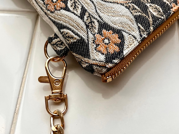 スペイン製ジャガード生地 PIMPERNELのポシェット ウィリアムモリス ピンパーネル　スマホポシェット　スマホポーチ 8枚目の画像