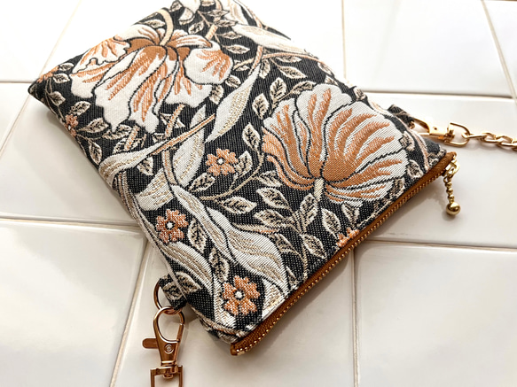 スペイン製ジャガード生地 PIMPERNELのポシェット ウィリアムモリス ピンパーネル　スマホポシェット　スマホポーチ 6枚目の画像