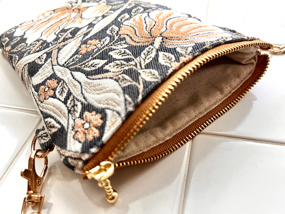 スペイン製ジャガード生地 PIMPERNELのポシェット ウィリアムモリス ピンパーネル　スマホポシェット　スマホポーチ 10枚目の画像