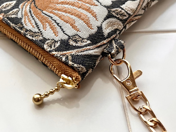 スペイン製ジャガード生地 PIMPERNELのポシェット ウィリアムモリス ピンパーネル　スマホポシェット　スマホポーチ 7枚目の画像