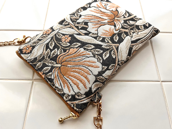スペイン製ジャガード生地 PIMPERNELのポシェット ウィリアムモリス ピンパーネル　スマホポシェット　スマホポーチ 5枚目の画像