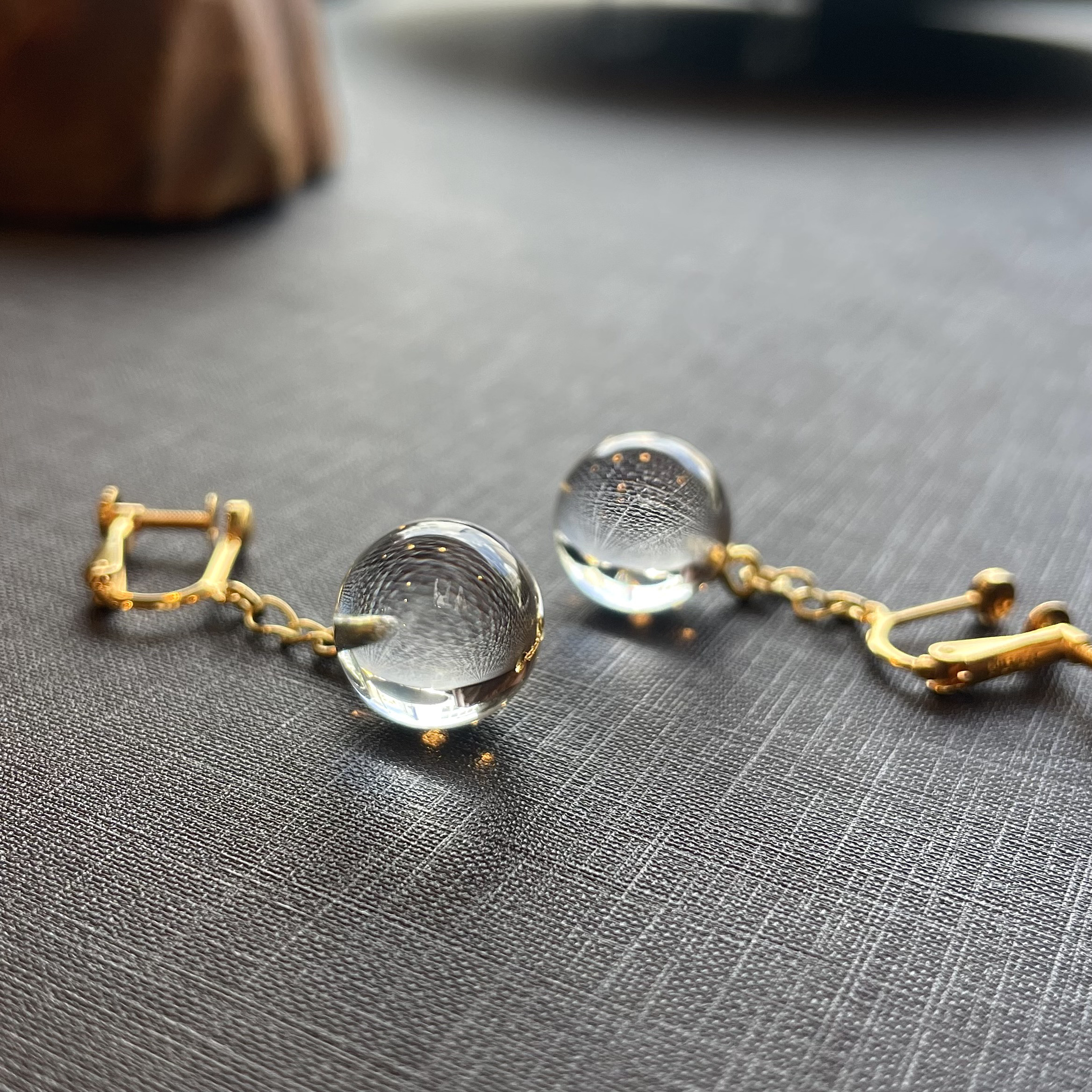 水晶丸玉イヤリング　No.36390