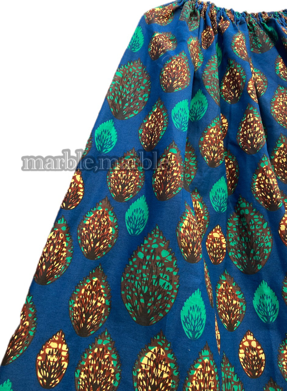 アフリカンスカート　アフリカ布　アフリカンファブリック　アフリカンバティック　たっぷり ギャザースカート