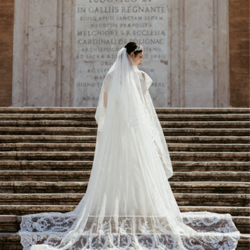 実例写真！ロングベール 魅惑の花レース シアーな美しさ 華やかな  