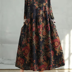 arts&science コットン ドレス ロングワンピース 長袖 綿 春秋冬 綿麻ワンピース 長袖 花柄 秋冬 ゆったり レディース ロング