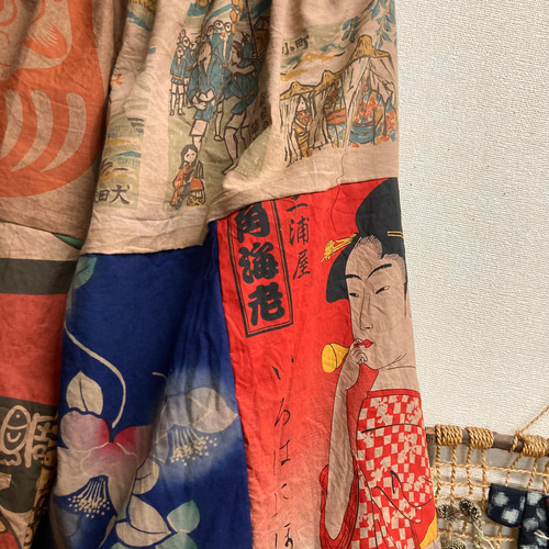 柿渋染め商売繁盛、千客万来手ぬぐいパンツ 新撰組の猫柄と浴衣の柿渋