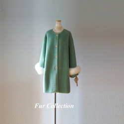 品の良い女っぽさ☆ホワイトフォックスファー付 アルパカウールコート