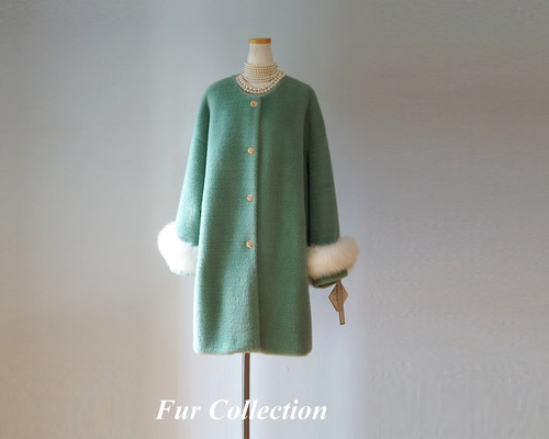 新同✩アルパカ✩ブルーフォックス✩ファーコート✩ウールコート✩柔らか✩ステッチ入 RUIRUE BOUTIQUE ダッフルコート コート ウール100