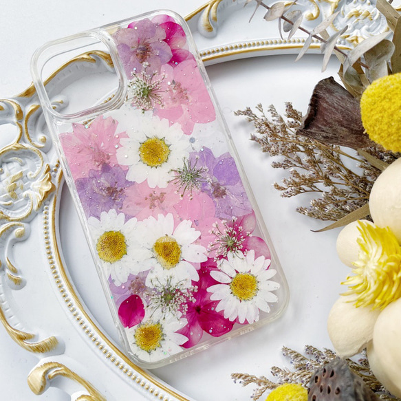 紫陽花押し花スマホケース*全機種対応*手帳型*iFace風*iPhone16