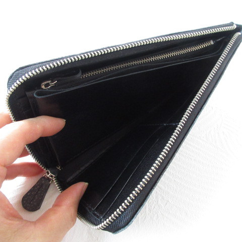 手縫い♪通帳もスリムに入る《牛革》Ｌ字ファスナーロングウォレット・スレ加工シュリンク・023