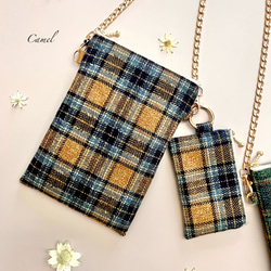 とろけるコットンツイード タータンチェックのポシェット ウールライク　スマホポシェット　スマホポーチ　スマホショルダー 4枚目の画像