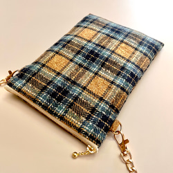 とろけるコットンツイード タータンチェックのポシェット ウールライク　スマホポシェット　スマホポーチ　スマホショルダー 8枚目の画像