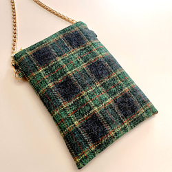 とろけるコットンツイード タータンチェックのポシェット ウールライク　スマホポシェット　スマホポーチ　スマホショルダー 12枚目の画像
