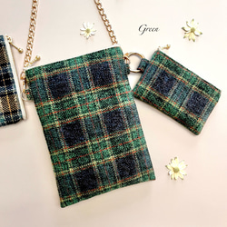 とろけるコットンツイード タータンチェックのポシェット ウールライク　スマホポシェット　スマホポーチ　スマホショルダー 5枚目の画像