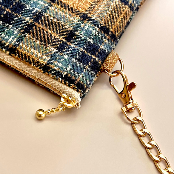 とろけるコットンツイード タータンチェックのポシェット ウールライク　スマホポシェット　スマホポーチ　スマホショルダー 10枚目の画像