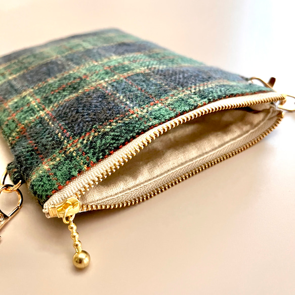 とろけるコットンツイード タータンチェックのポシェット ウールライク　スマホポシェット　スマホポーチ　スマホショルダー 17枚目の画像