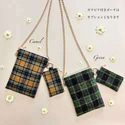 とろけるコットンツイード タータンチェックのポシェット ウールライク　スマホポシェット　スマホポーチ　スマホショルダー 2枚目の画像