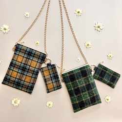 とろけるコットンツイード タータンチェックのポシェット ウールライク　スマホポシェット　スマホポーチ　スマホショルダー 3枚目の画像